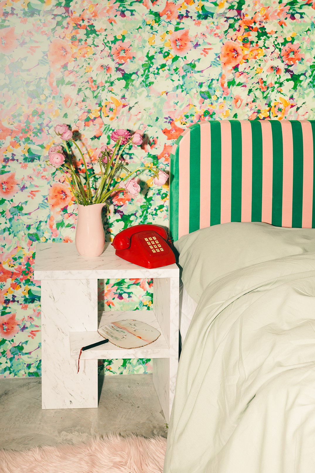 Cabecero Eddie Tapizado Velvet (Stripes Green Pink)