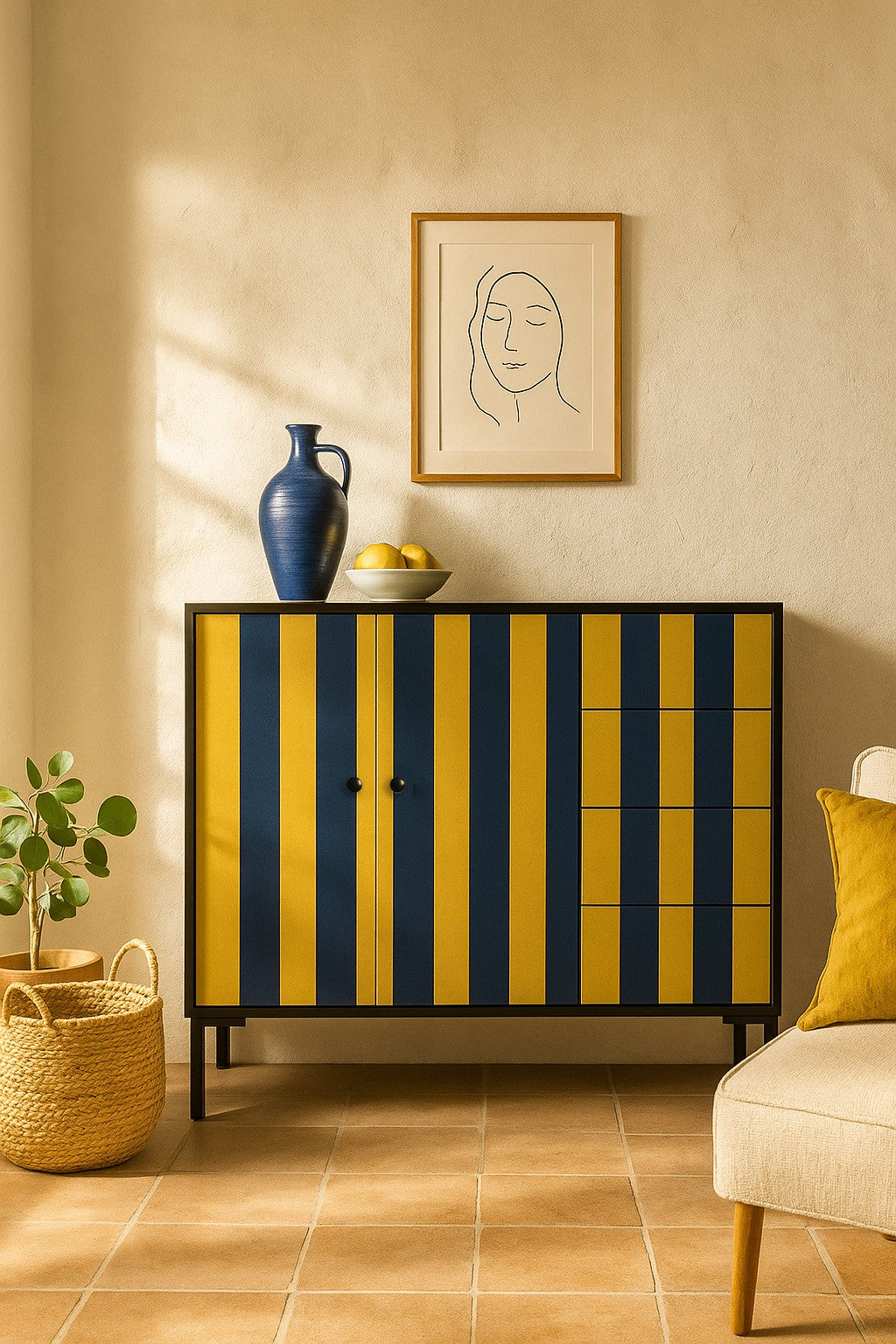Comoda Wilma Rayas Azul y Amarillo
