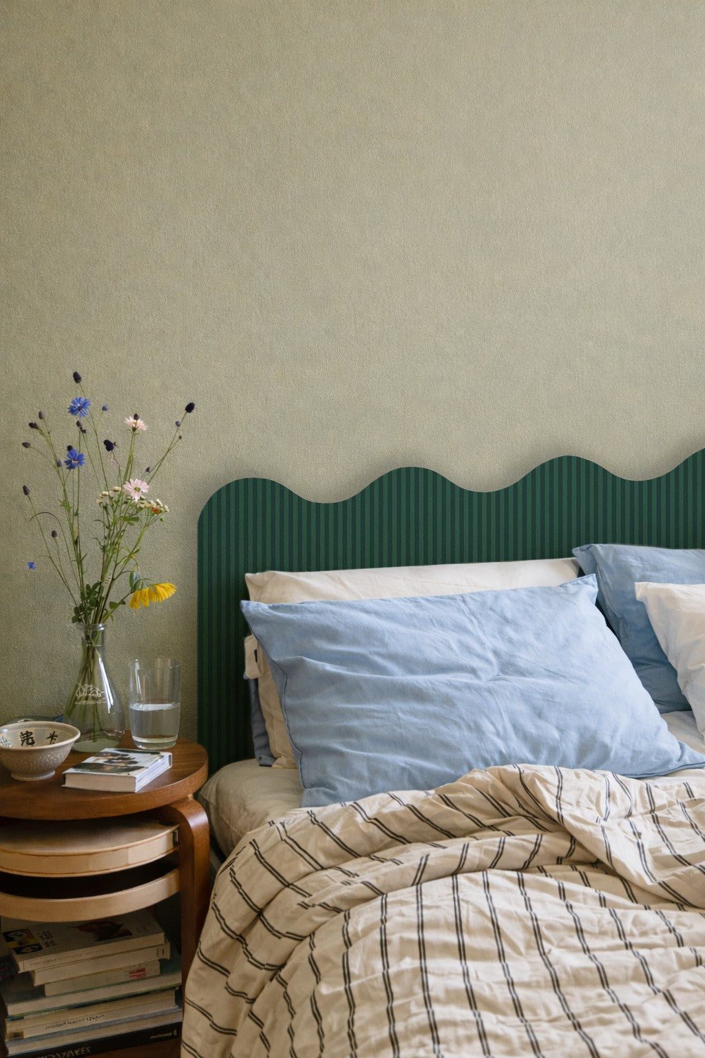 Cabecero Wavy Tapizado Terciopelo Cama 150cm Deep-Ocean