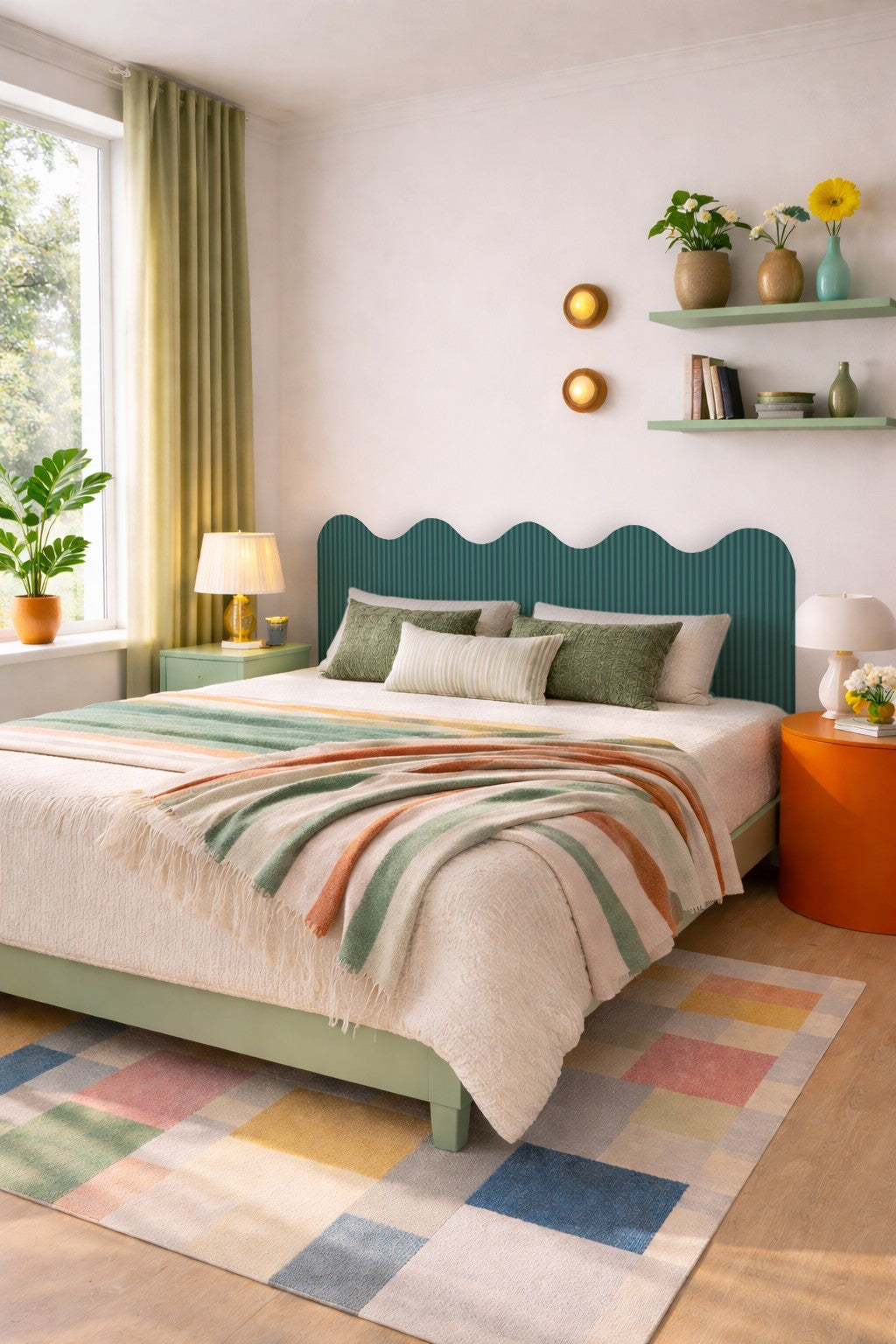Cabecero Wavy Tapizado Terciopelo Cama 150cm Deep-Ocean