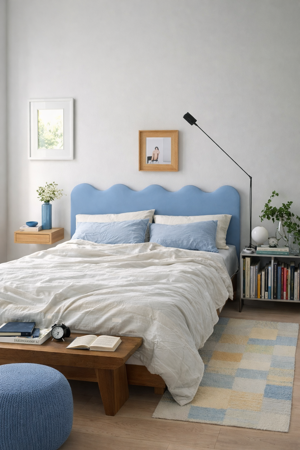 Cabecero Wavy Tapizado Terciopelo Cama 150cm Placid Blue