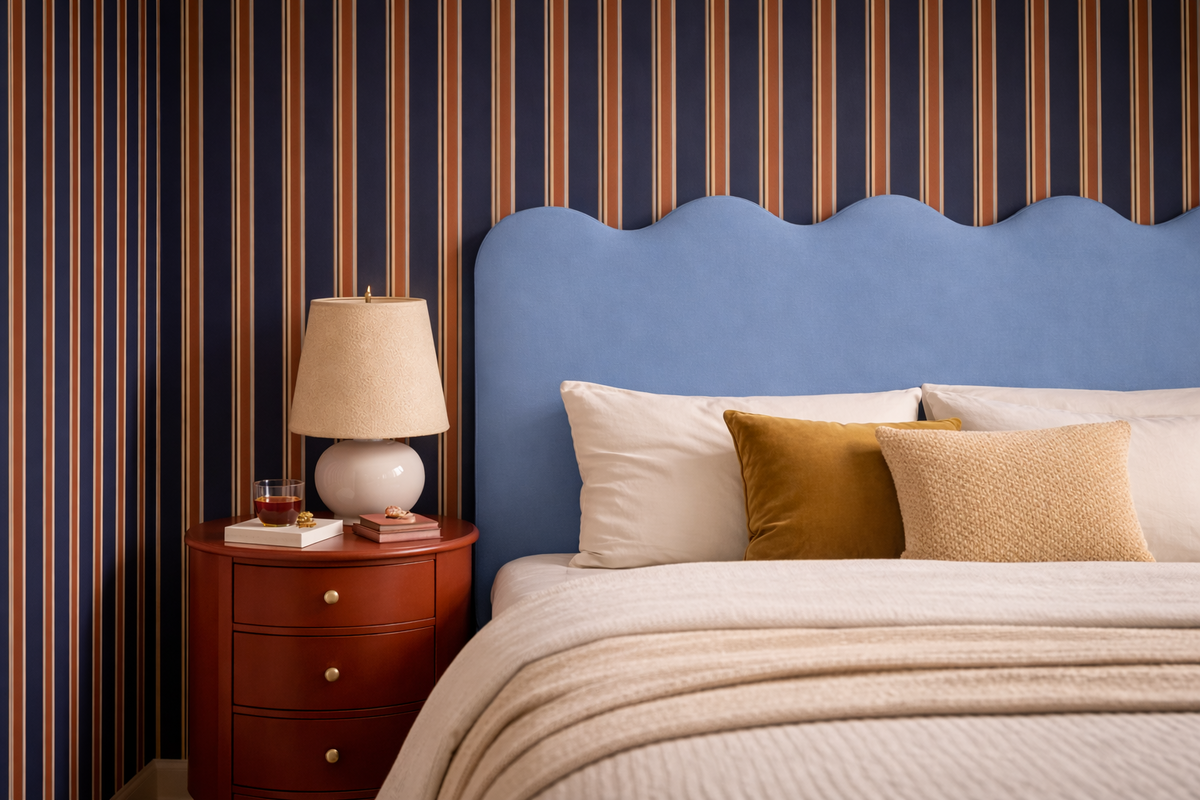 Cabecero Wavy Tapizado Terciopelo Cama 150cm Placid Blue