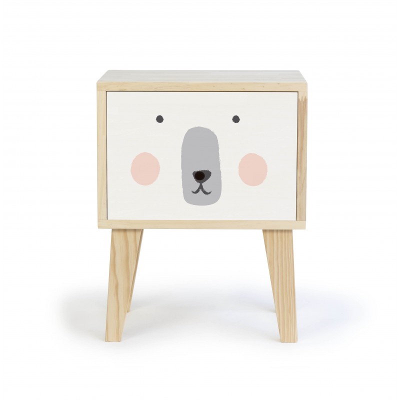 Table de nuit enfant Ourson - L. 40 x H. 66 cm - Blanc