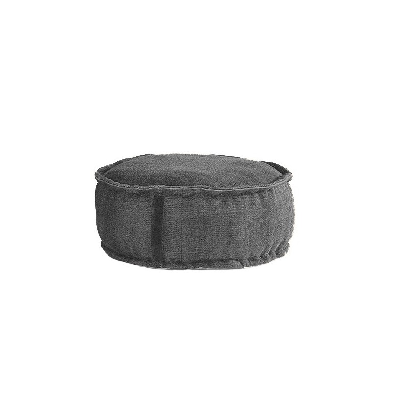 Stone Washed Round Pouf - Grey