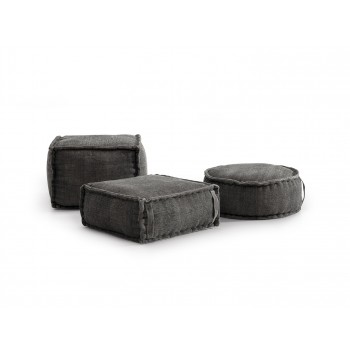 Stone Washed Square Pouf S - Grey