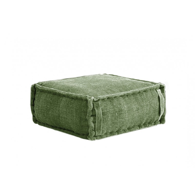 Stone Washed Square Pouf S - Green