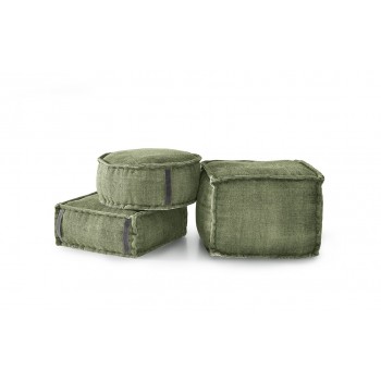 Stone Washed Square Pouf S - Green