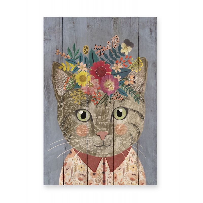 Panneau D Coratif Chat Floral