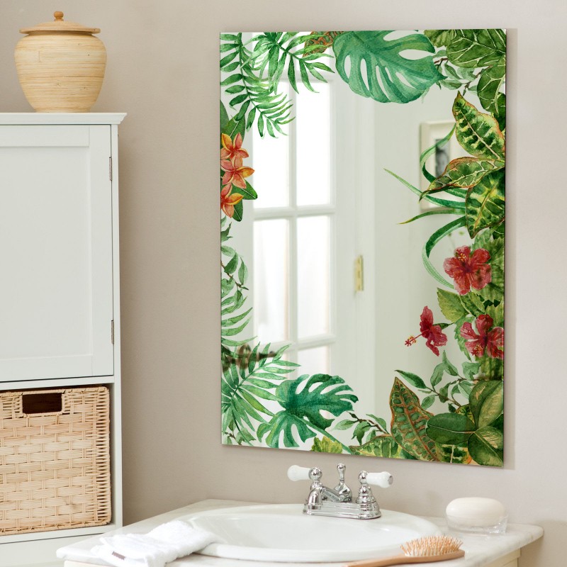 Miroir décoré 70x50 (Cadre Monstera Tropical)