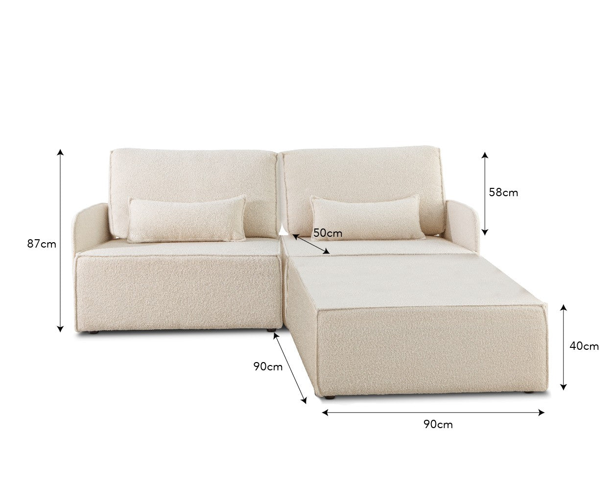 Sofa Modular Lea 2 plazas Chaiselongue Snow