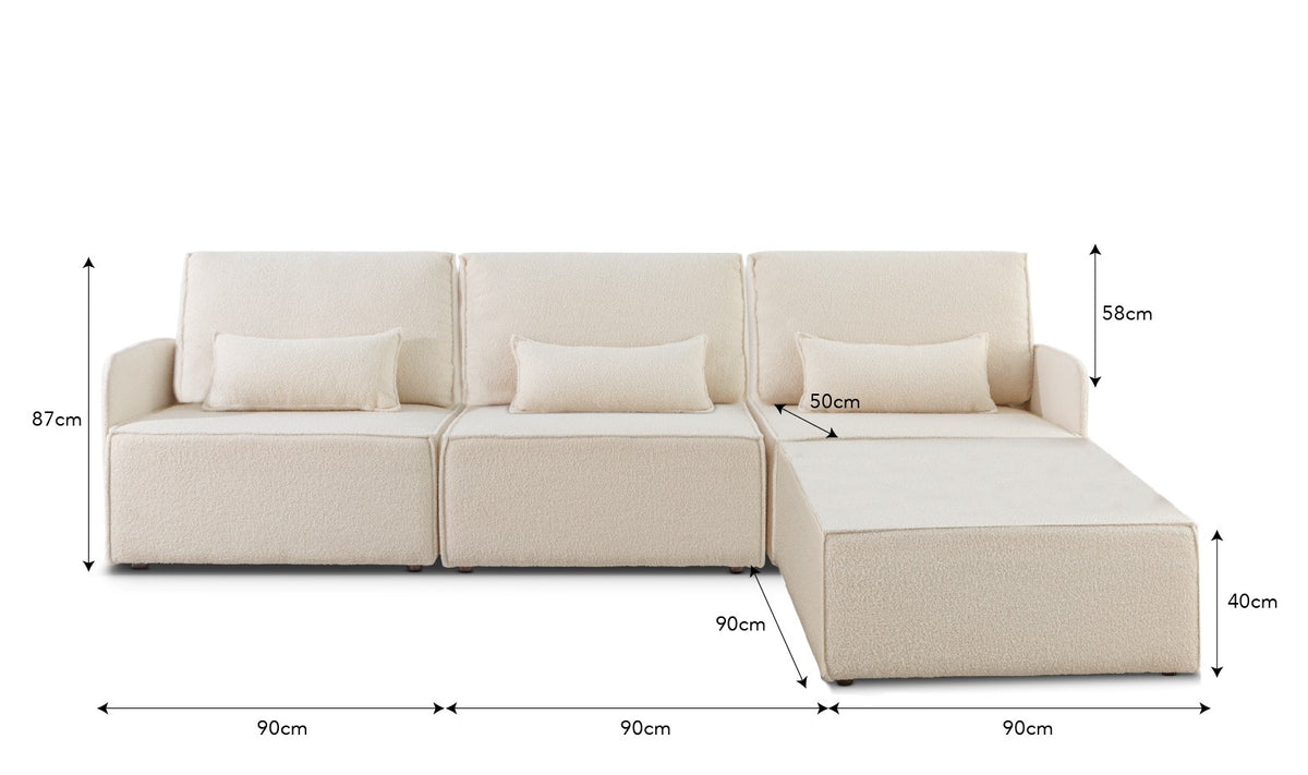 Sofa Modular Lea 3 plazas Chaiselongue Snow