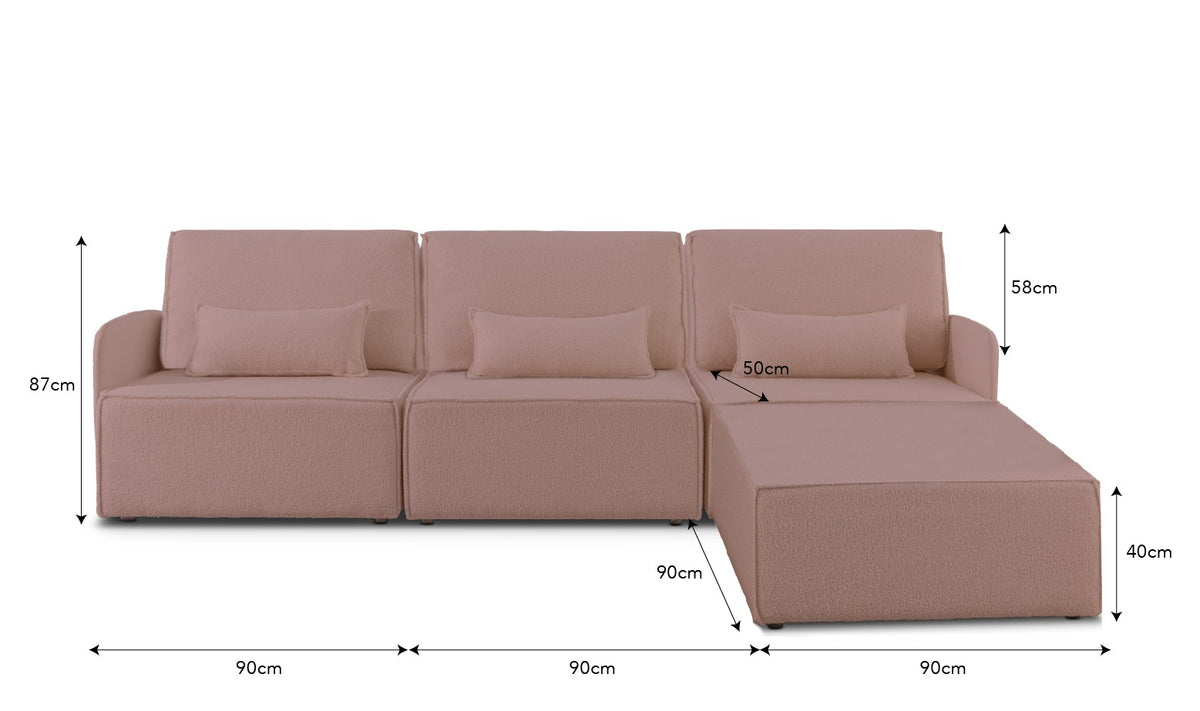 Sofa Modular Lea 3 plazas Chaiselongue Soft Pink
