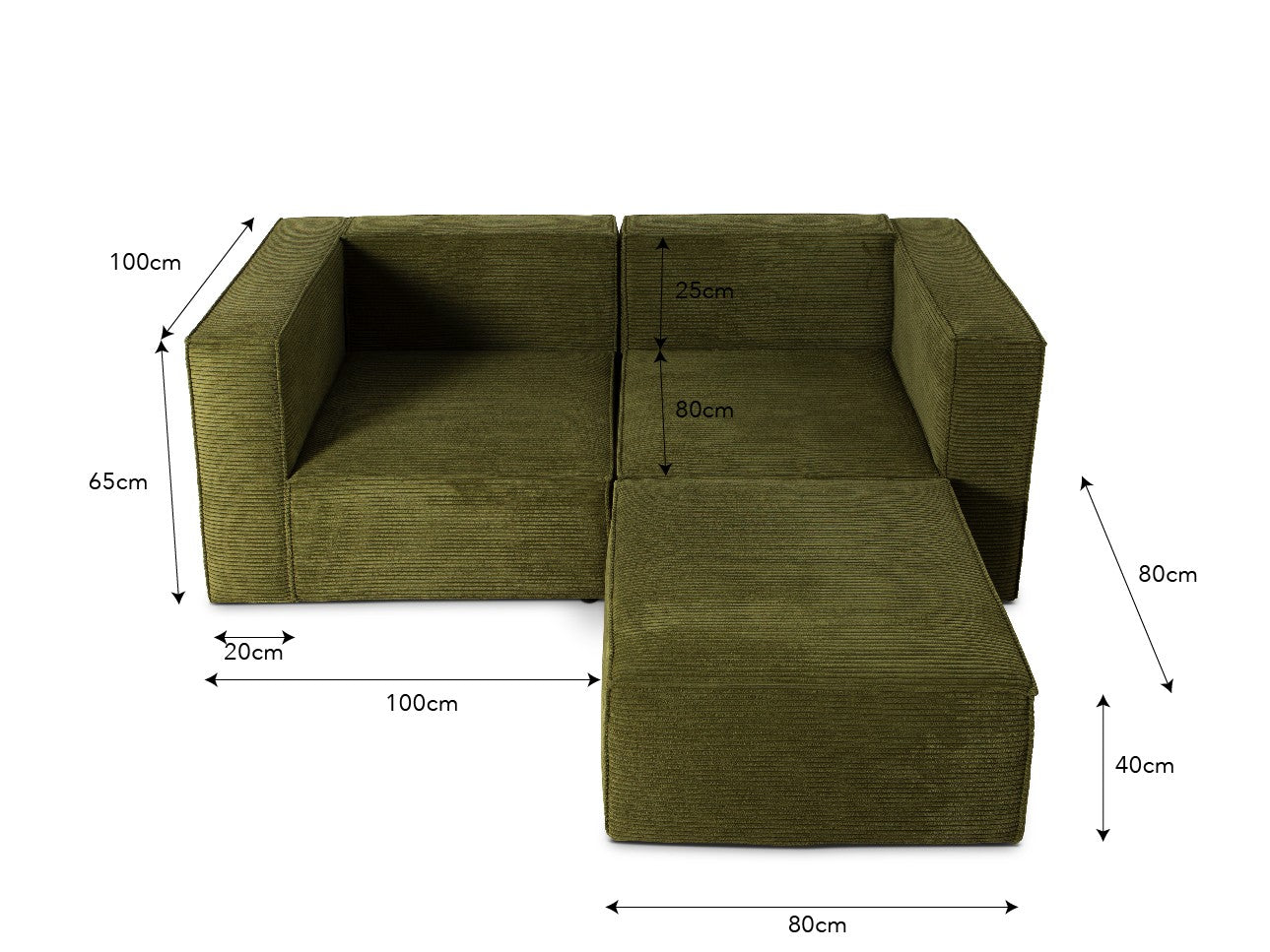 Sofa Harper 2 plazas Chaiselongue Verde