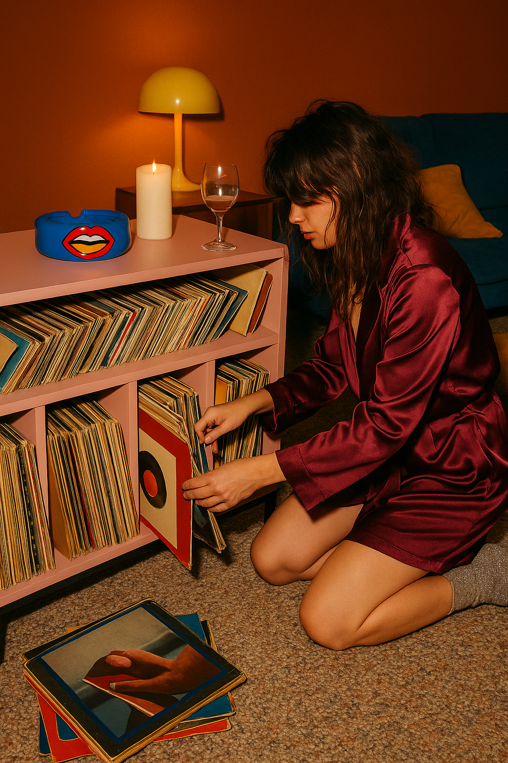 Mueble para Vinilos Rosa