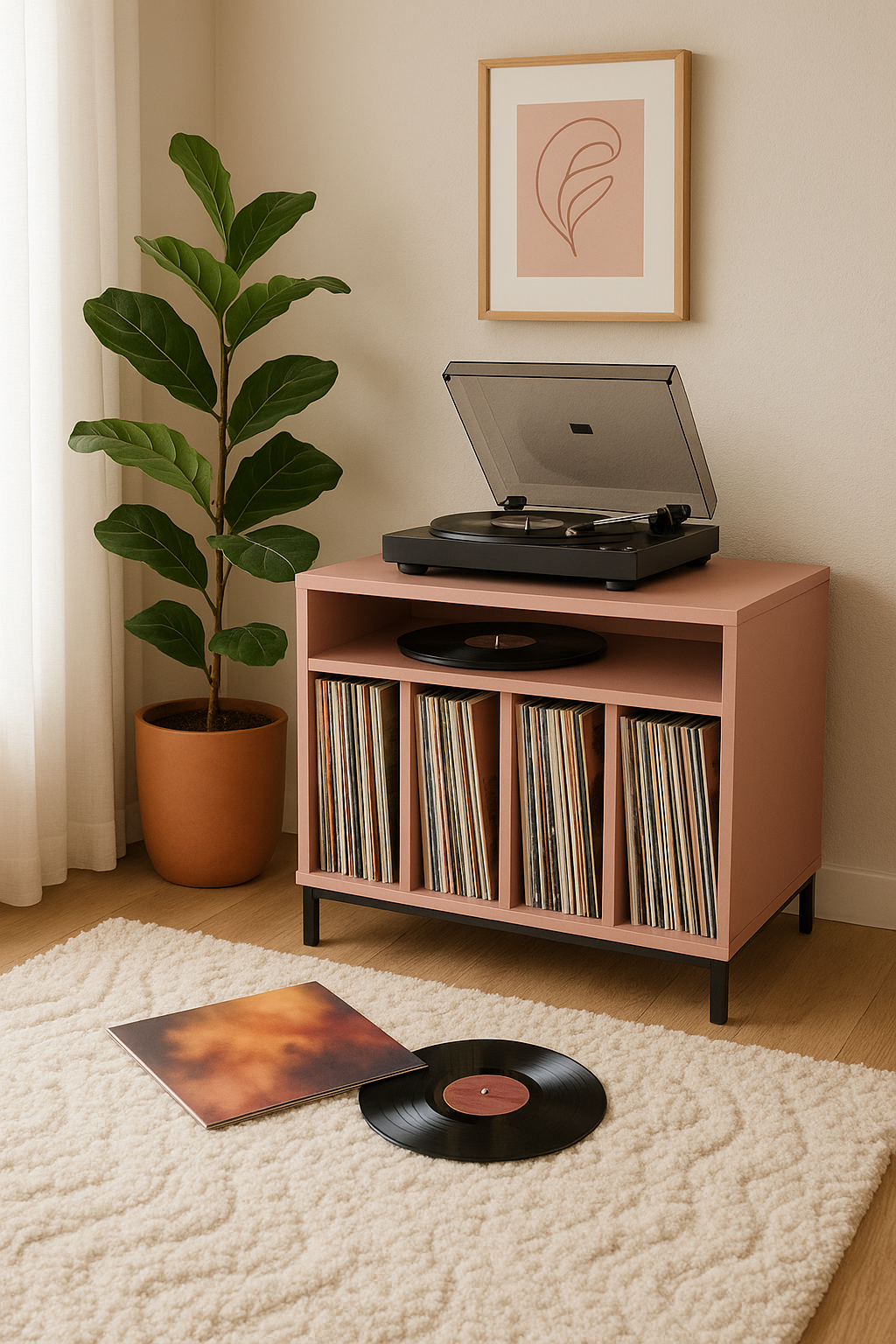 Mueble para Vinilos Rosa