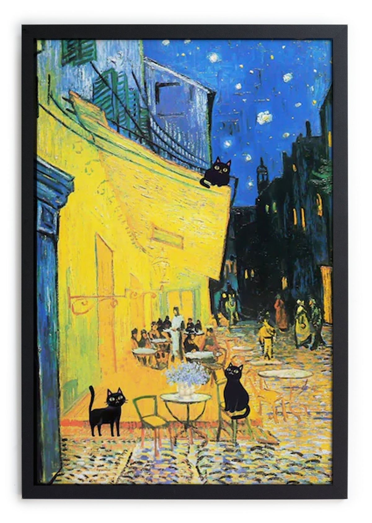 Cuadro Moldura Negra 40x30 (Cats Van Gogh)