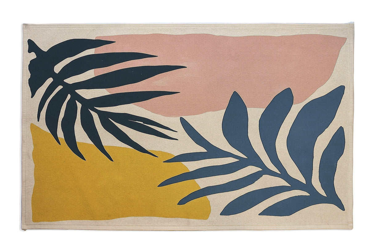 Alfombra Decorativa "Living" Multiusos lavable con antideslizante 140x90 cm (Palm Leaves)