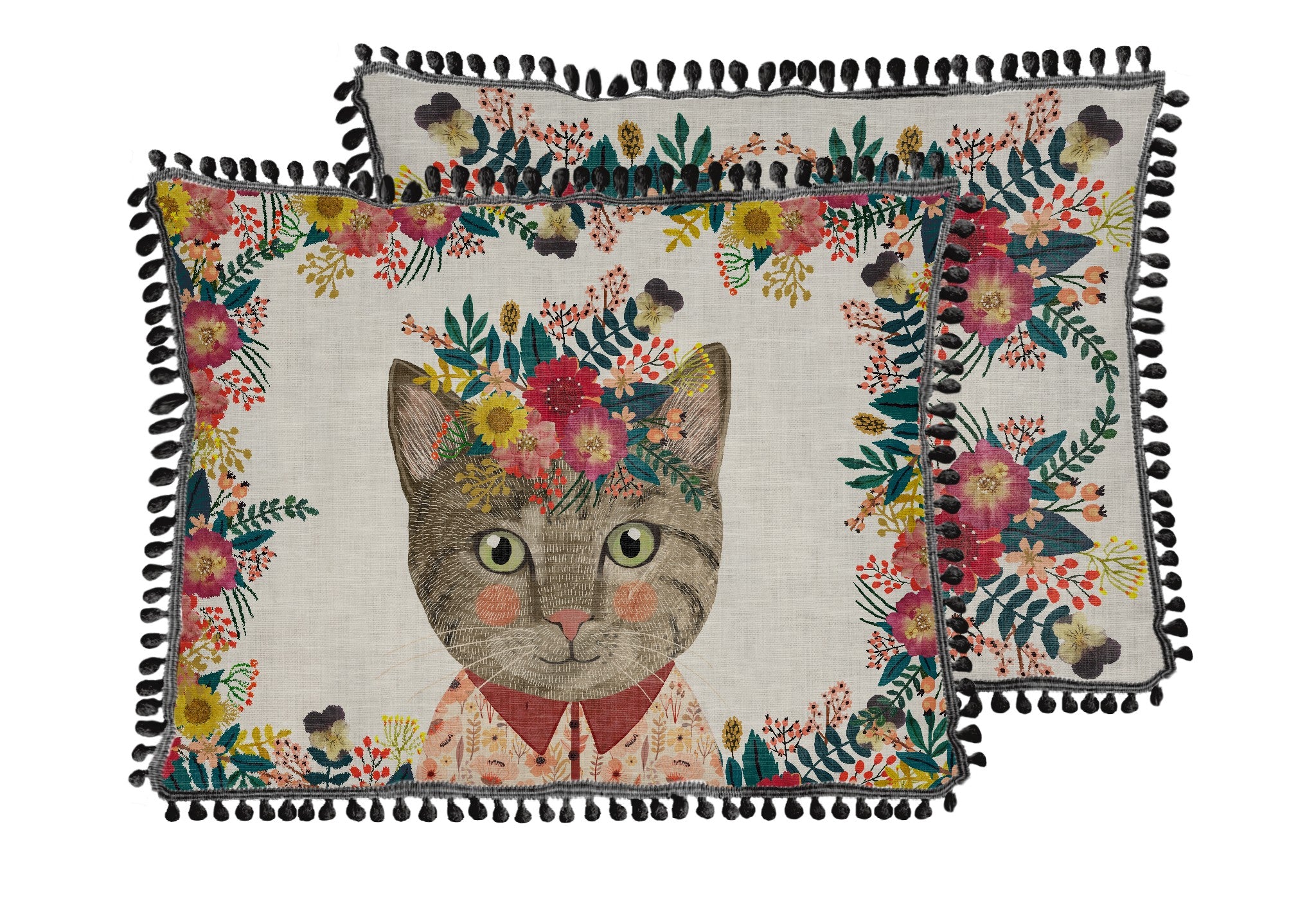 ] Cojin 50x35 Lino Fleco (Floral Cat)