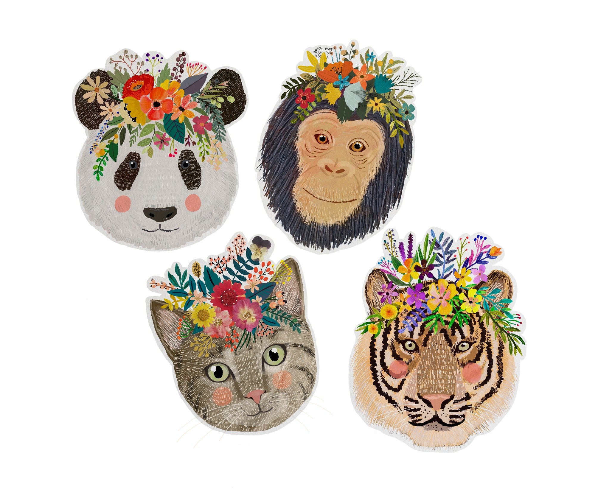 Set 4 Posavasos de Linoleo (Floral Friends)
