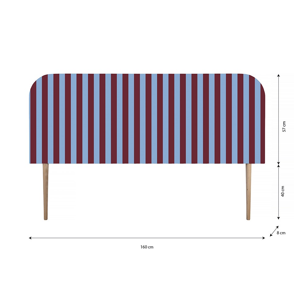 Eddie Headboard Upholstered in Striped Velvet for 150cm Bed Cherry-Soda