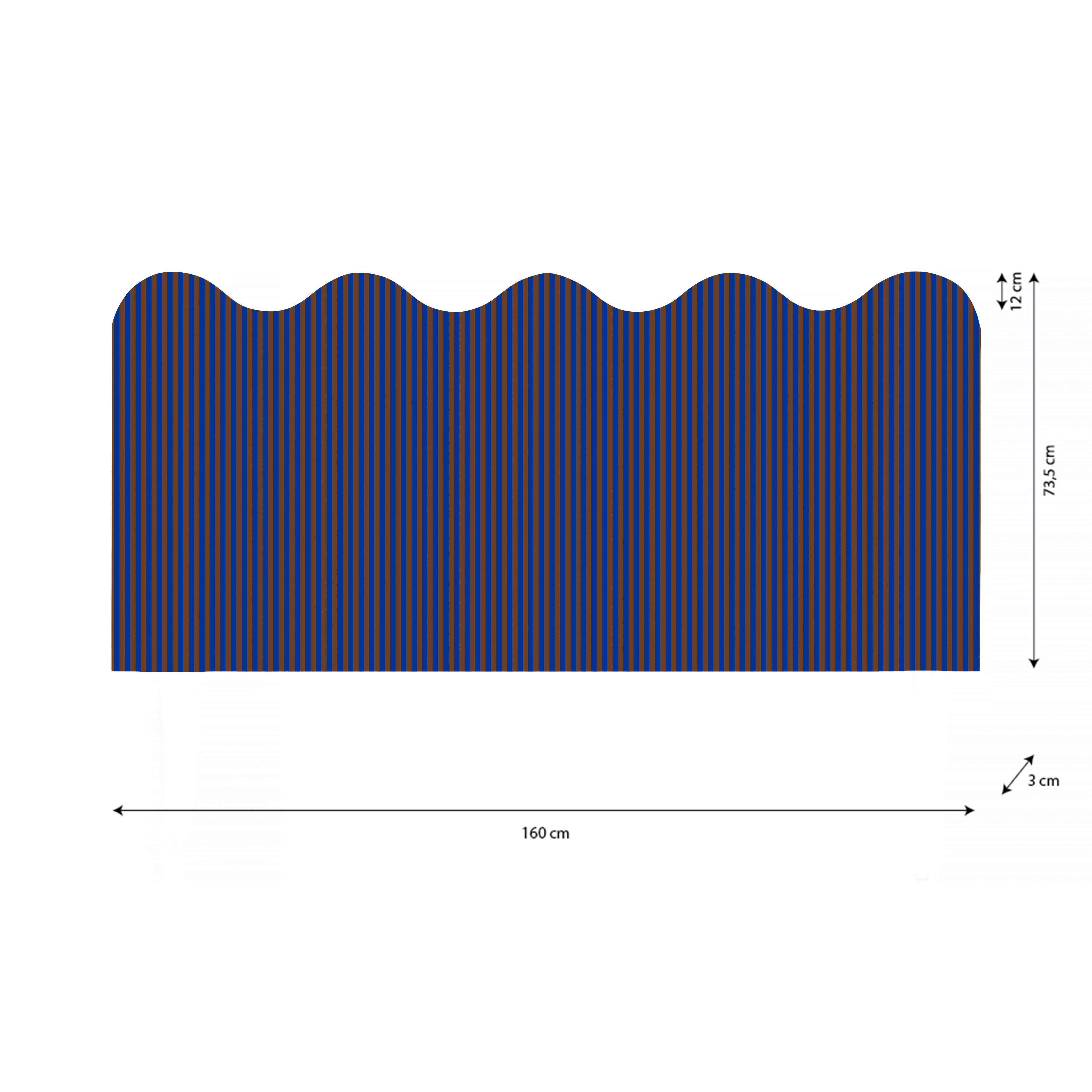 Tête de lit Wavy revêtue de velours rayé pour lit de 150 cm - Bleu tabac
