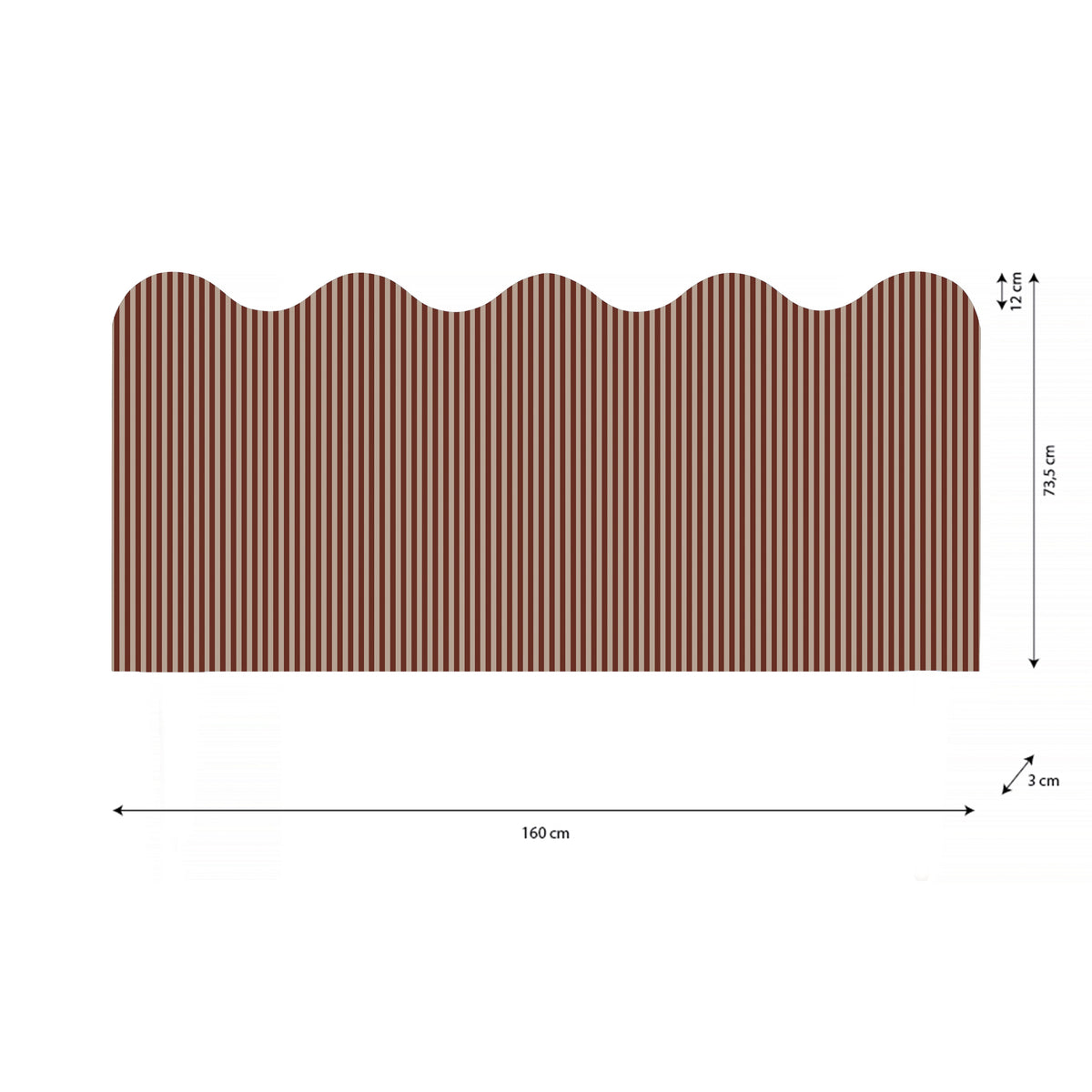 Tête de lit Wavy revêtue de velours rayé pour lit de 150 cm Underwood