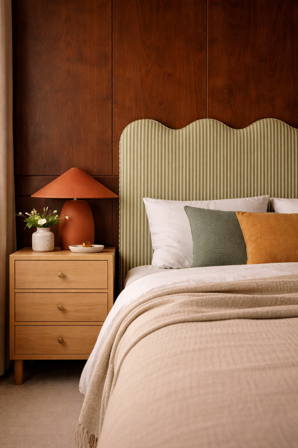 Cabecero Wavy Tapizado Terciopelo Cama 150cm  Green-Water