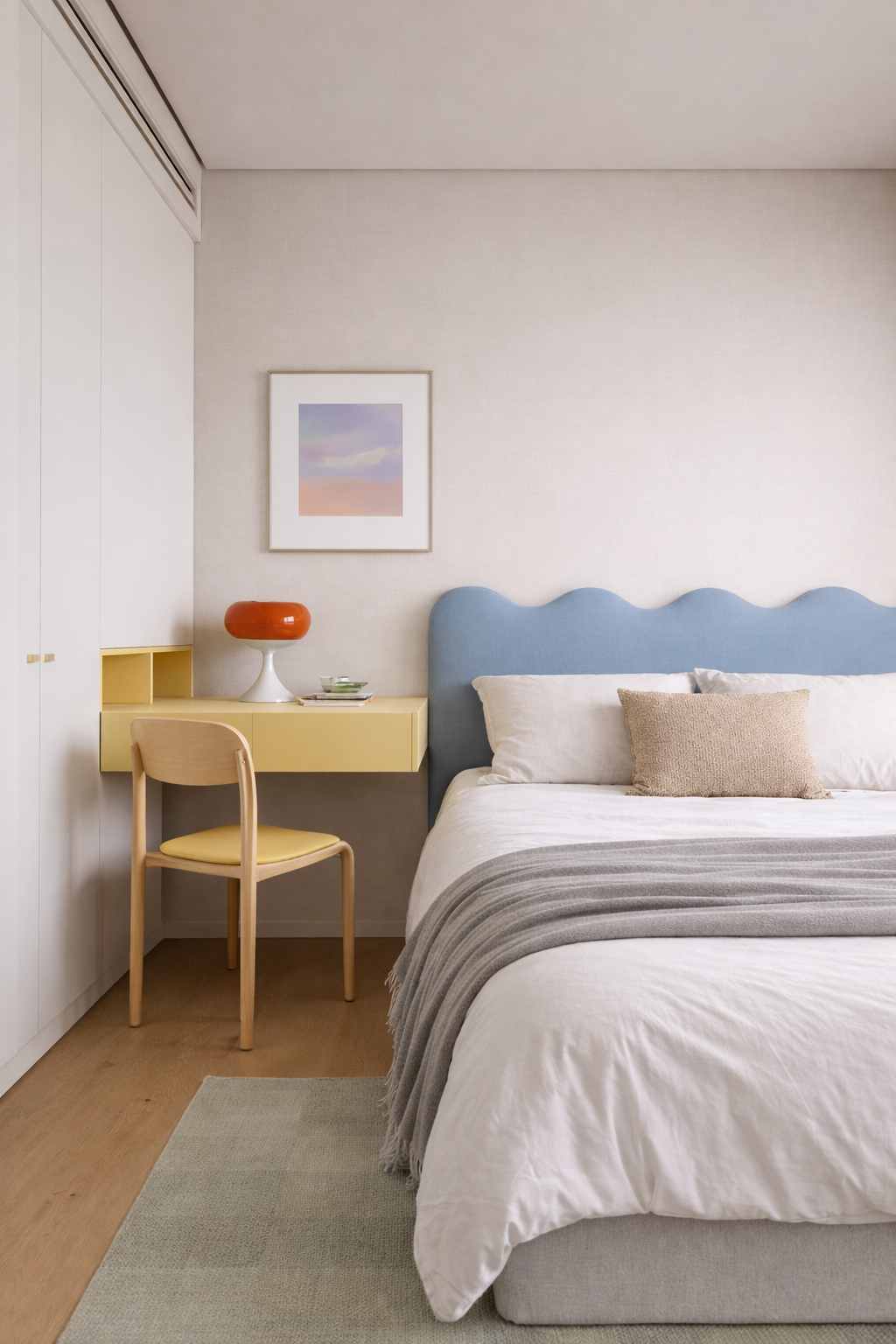 Cabecero Wavy Tapizado Terciopelo Cama 150cm Placid  Blue