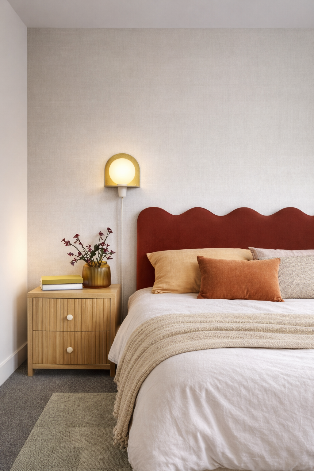 Cabecero Wavy Tapizado Terciopelo Cama 150cm Rosewood