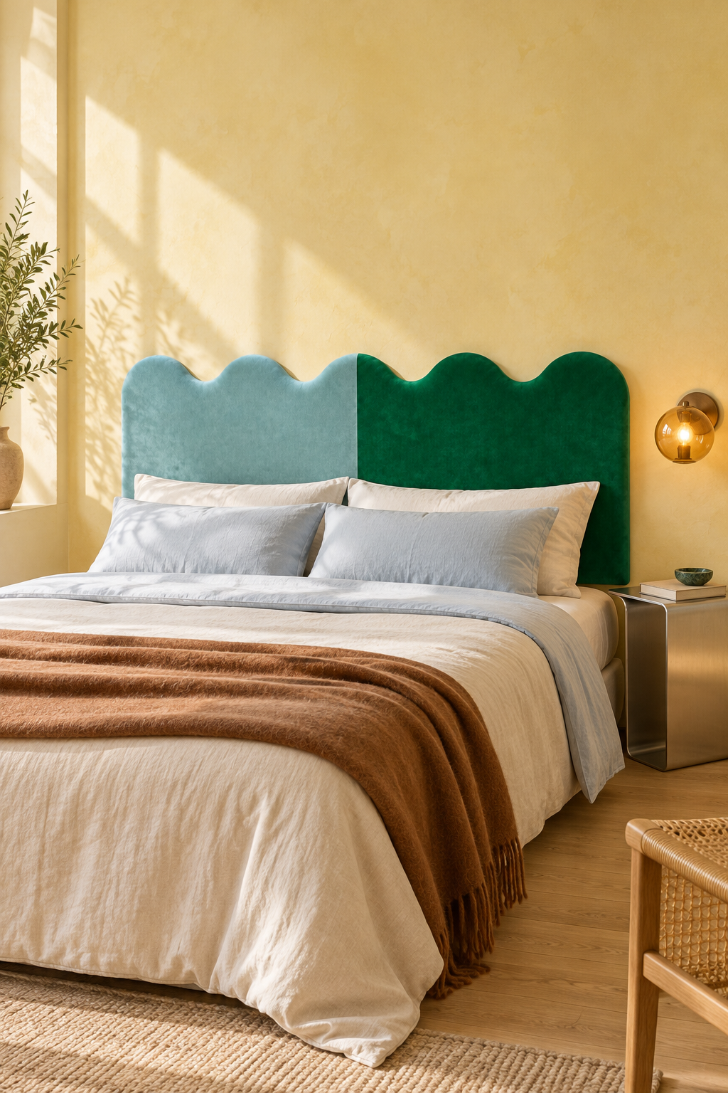 Cabecero Wavy Tapizado Terciopelo Cama Duo Mist-Forest  PRE-ORDER