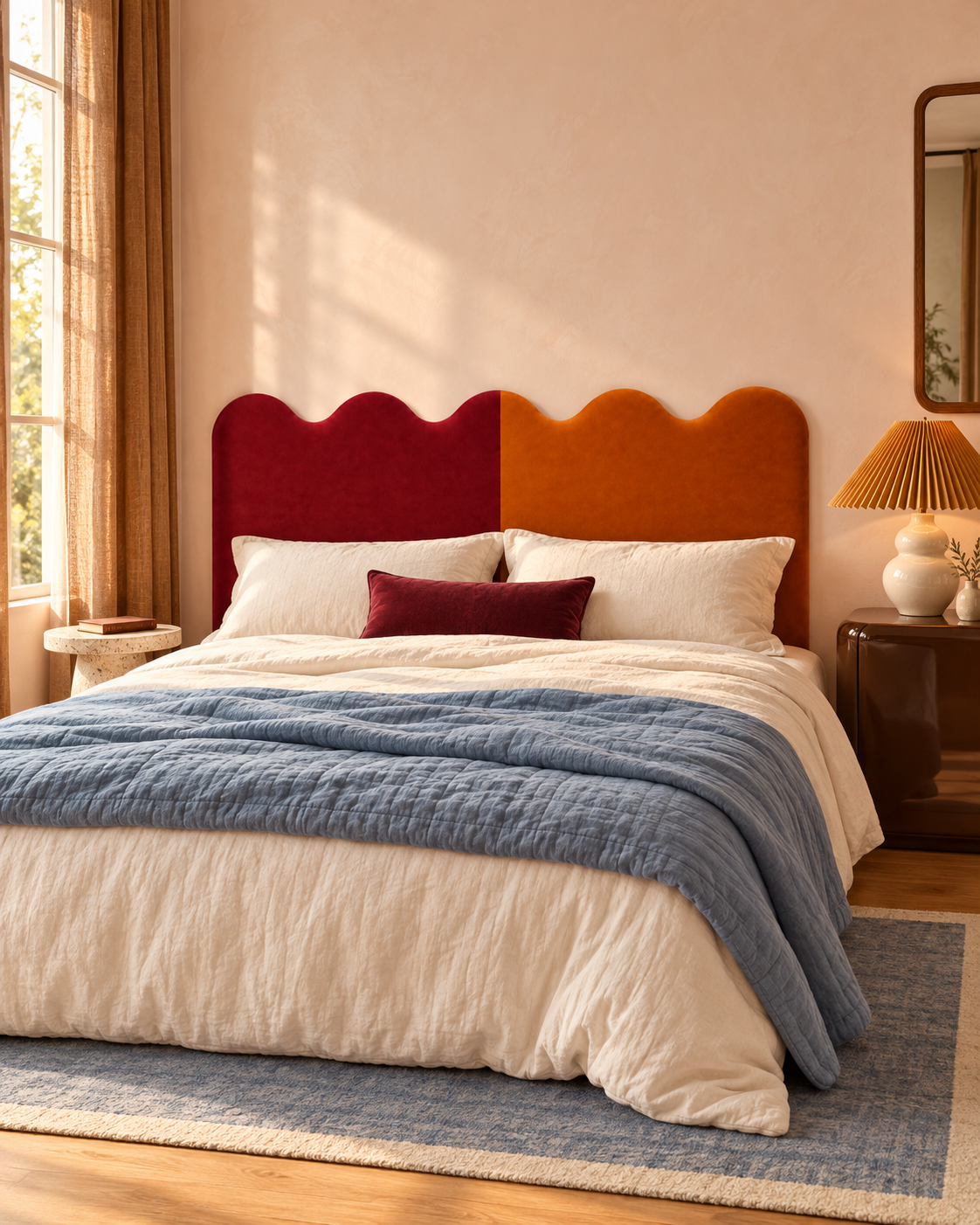 Cabecero Wavy Tapizado Terciopelo Cama Duo Plum-Flame  PRE-ORDER